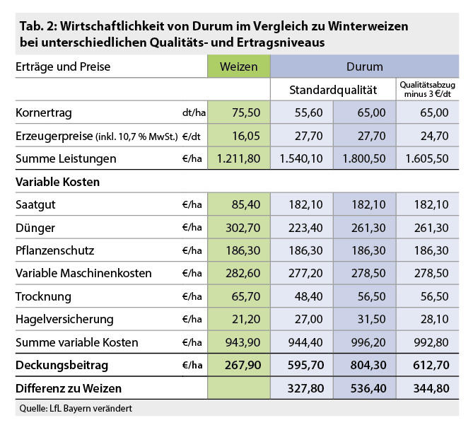 Wirtschaftlichkeit von Durum