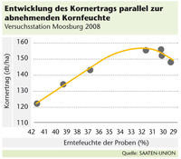 Kornertrag bei abnehmender Kornfeuchte